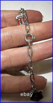 Vintage Silver 800 10 Dangle Enamel European City Shield Charm 6.5 Bracelet DA5