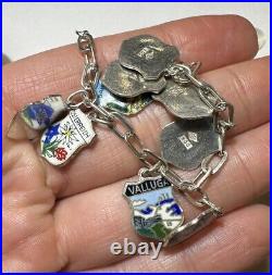 Vintage Silver 800 10 Dangle Enamel European City Shield Charm 6.5 Bracelet DA5