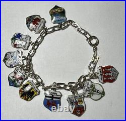 Vintage Silver 800 10 Dangle Enamel European City Shield Charm 6.5 Bracelet DA5