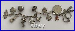 Vintage Silver Charm Bracelet 14 Charms 2 Opening Toad Stool & Horse Carrier