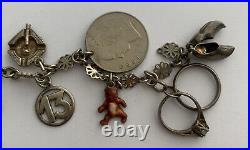 Vintage Silver Charm Bracelet 14 Charms 2 Opening Toad Stool & Horse Carrier