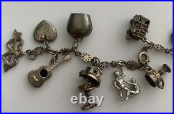 Vintage Silver Charm Bracelet 14 Charms 2 Opening Toad Stool & Horse Carrier