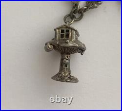 Vintage Silver Charm Bracelet 14 Charms 2 Opening Toad Stool & Horse Carrier