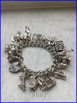 Vintage Silver Charm Bracelet 24 Charms Moving Parts Silver Hallmarked