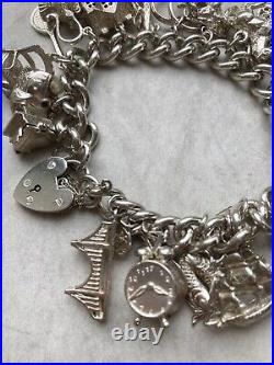 Vintage Silver Charm Bracelet 24 Charms Moving Parts Silver Hallmarked