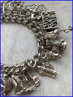 Vintage Silver Charm Bracelet 24 Charms Moving Parts Silver Hallmarked