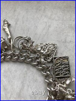 Vintage Silver Charm Bracelet 24 Charms Moving Parts Silver Hallmarked