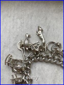 Vintage Silver Charm Bracelet 24 Charms Moving Parts Silver Hallmarked