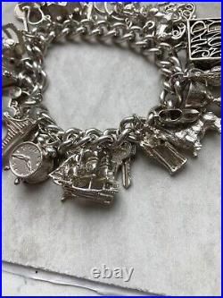 Vintage Silver Charm Bracelet 24 Charms Moving Parts Silver Hallmarked