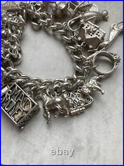 Vintage Silver Charm Bracelet 24 Charms Moving Parts Silver Hallmarked