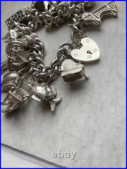 Vintage Silver Charm Bracelet 24 Charms Moving Parts Silver Hallmarked