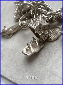 Vintage Silver Charm Bracelet 24 Charms Moving Parts Silver Hallmarked