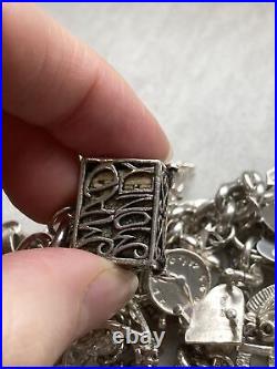 Vintage Silver Charm Bracelet 24 Charms Moving Parts Silver Hallmarked