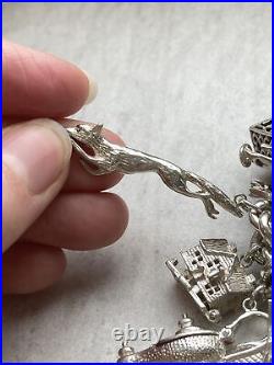 Vintage Silver Charm Bracelet 24 Charms Moving Parts Silver Hallmarked