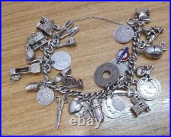 Vintage Silver Charm Bracelet 28 Charms 75g