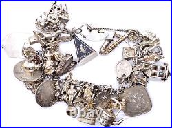 Vintage Silver Charm Bracelet 40+ Charms Dog Saxophone Church 197 Grams Gift