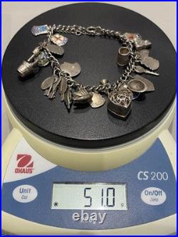 Vintage Silver Charm Bracelet 51g 23 Charms Miscellaneous Themed Vintage Silver Charm Bracelet 51g 23 Charms Miscellaneous Themed