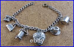 Vintage Silver Charm Bracelet 6 Sterling Silver Charms Puffy Heart Purse #979 Vintage Silver Charm Bracelet 6 Sterling Silver Charms Puffy Heart Purse #979