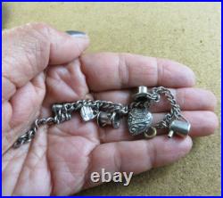 Vintage Silver Charm Bracelet 6 Sterling Silver Charms Puffy Heart Purse #979 Vintage Silver Charm Bracelet 6 Sterling Silver Charms Puffy Heart Purse #979