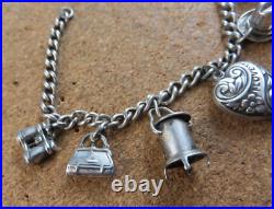 Vintage Silver Charm Bracelet 6 Sterling Silver Charms Puffy Heart Purse #979 Vintage Silver Charm Bracelet 6 Sterling Silver Charms Puffy Heart Purse #979