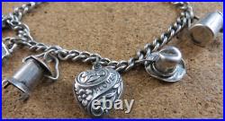 Vintage Silver Charm Bracelet 6 Sterling Silver Charms Puffy Heart Purse #979 Vintage Silver Charm Bracelet 6 Sterling Silver Charms Puffy Heart Purse #979
