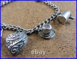 Vintage Silver Charm Bracelet 6 Sterling Silver Charms Puffy Heart Purse #979 Vintage Silver Charm Bracelet 6 Sterling Silver Charms Puffy Heart Purse #979