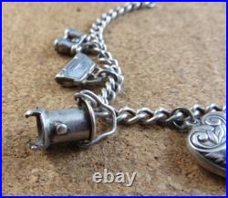 Vintage Silver Charm Bracelet 6 Sterling Silver Charms Puffy Heart Purse #979 Vintage Silver Charm Bracelet 6 Sterling Silver Charms Puffy Heart Purse #979
