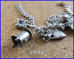 Vintage Silver Charm Bracelet 6 Sterling Silver Charms Puffy Heart Purse #979 Vintage Silver Charm Bracelet 6 Sterling Silver Charms Puffy Heart Purse #979