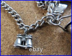 Vintage Silver Charm Bracelet 6 Sterling Silver Charms Puffy Heart Purse #979 Vintage Silver Charm Bracelet 6 Sterling Silver Charms Puffy Heart Purse #979