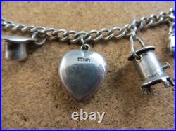 Vintage Silver Charm Bracelet 6 Sterling Silver Charms Puffy Heart Purse #979 Vintage Silver Charm Bracelet 6 Sterling Silver Charms Puffy Heart Purse #979