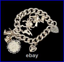 Vintage Silver Charm Bracelet 925 Round Curb Link 76.70g