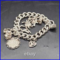 Vintage Silver Charm Bracelet 925 Round Curb Link 76.70g