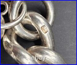 Vintage Silver Charm Bracelet 925 Round Curb Link 76.70g