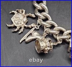 Vintage Silver Charm Bracelet 925 Round Curb Link 76.70g