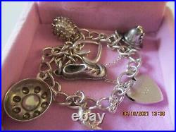 Vintage Silver Charm Bracelet Designer G. Jensen + 6 Charms + Safety Chain