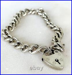 Vintage Silver Charm Bracelet Heart Padlock Hallmarked Chunky London Hallmarks