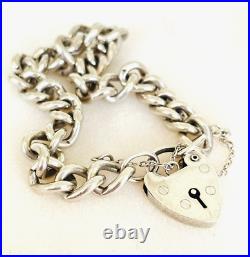 Vintage Silver Charm Bracelet Heart Padlock Hallmarked Chunky London Hallmarks
