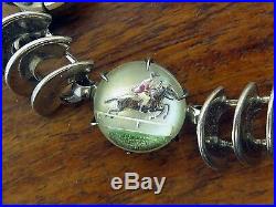 Vintage Silver Charm Bracelet Reverse Intaglio Essex Glass Fox Horse Jumper