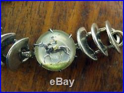 Vintage Silver Charm Bracelet Reverse Intaglio Essex Glass Fox Horse Jumper