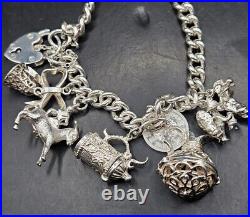 Vintage Silver Charm Bracelet Vintage 925 22cm Round Curb Link 73.80g