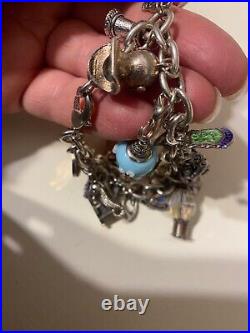 Vintage Silver Charm Bracelet With 20 Charms