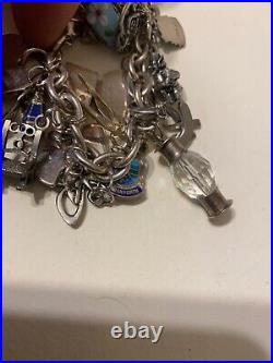 Vintage Silver Charm Bracelet With 20 Charms