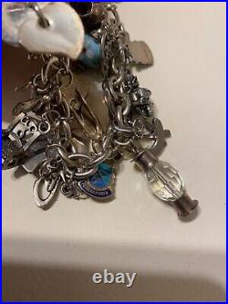 Vintage Silver Charm Bracelet With 20 Charms