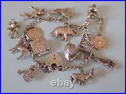 Vintage Silver Charm Bracelet with 15 charms bible swan pixie piano horse dog