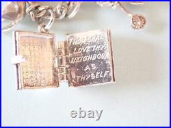 Vintage Silver Charm Bracelet with 15 charms bible swan pixie piano horse dog