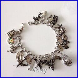 Vintage Silver Charm Bracelet with 17 Charms plus tags, 14 Sterling, 1 Stanhope