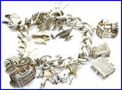 Vintage Silver Chunky Charm Bracelet Carriage Chest Keys 98 Grams