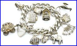 Vintage Silver Chunky Charm Bracelet Carriage Chest Keys 98 Grams