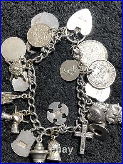 Vintage Silver Enamel Charm Bracelet, -46.93g