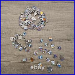 Vintage Silver Enamel Shield Bracelet, Heavy 175 Grams Over 100 Charms